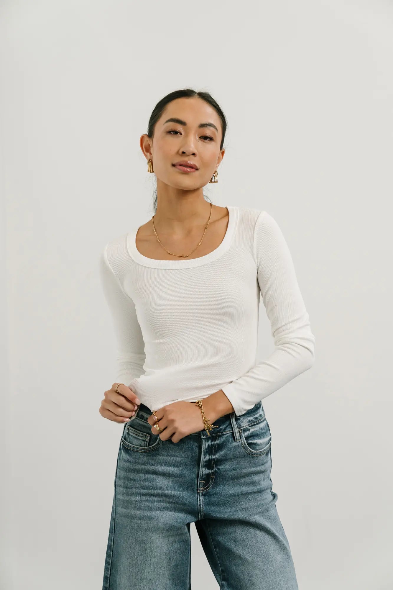 Audrey Ribbed Top in White